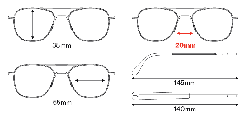 nose bridge, sunglasses sizes mm